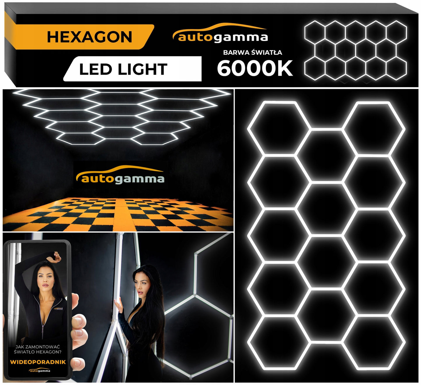 HEXAGON LED Panel apšvietimas Dirbtuvių Garažo Namų 297 x 515 5500-6000K