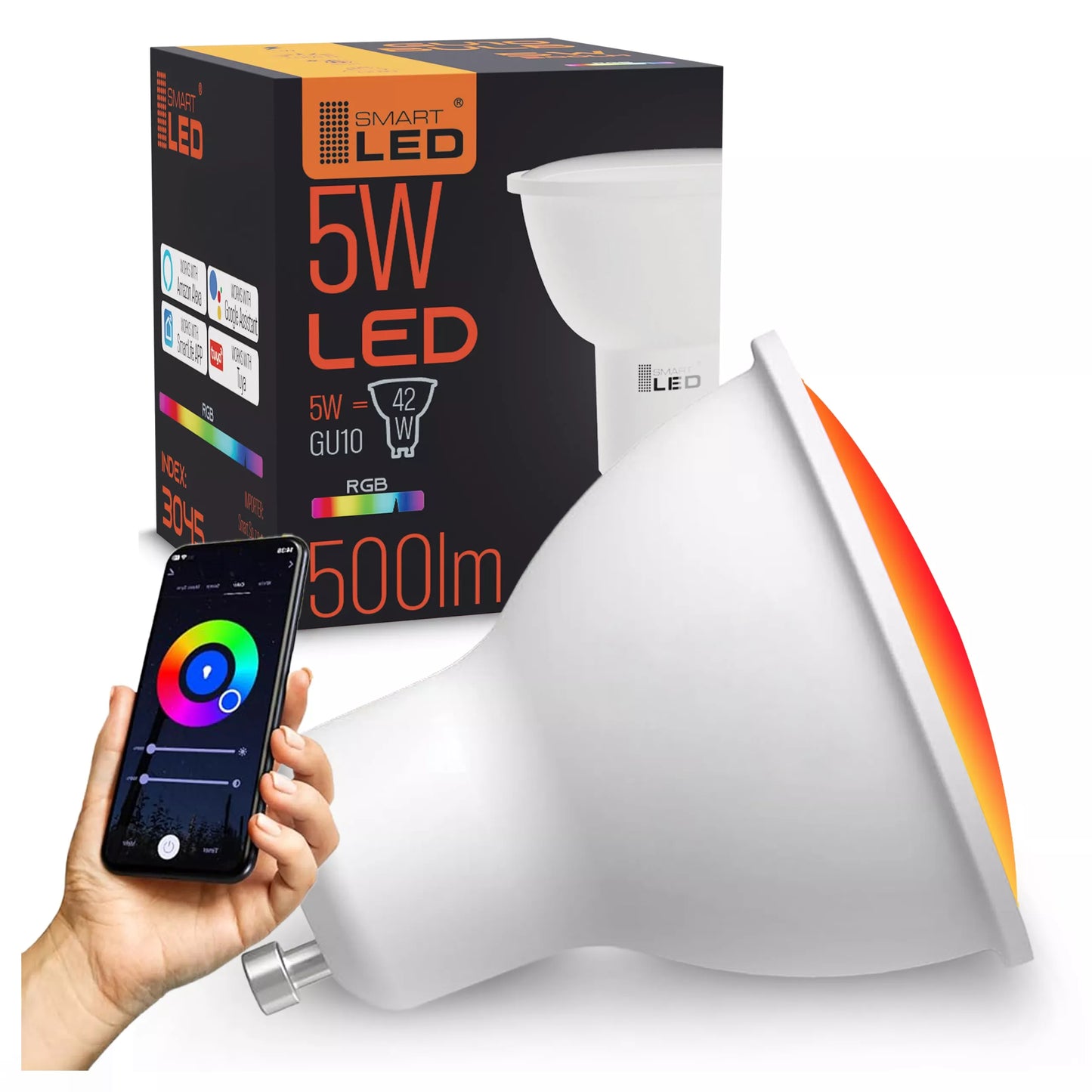 Sodo prožektorius LED GU10 lauko su 5W RGB TUYA LED lempute