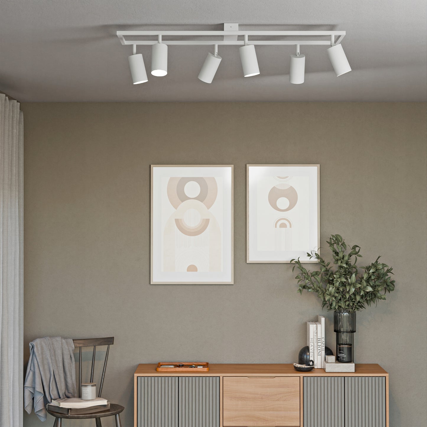 Lubinis šviestuvas su 6 GU10 LED/halogeniniais taškiniais prožektoriais, reguliuojamas sieninis šviestuvas, LED lubinė lempa