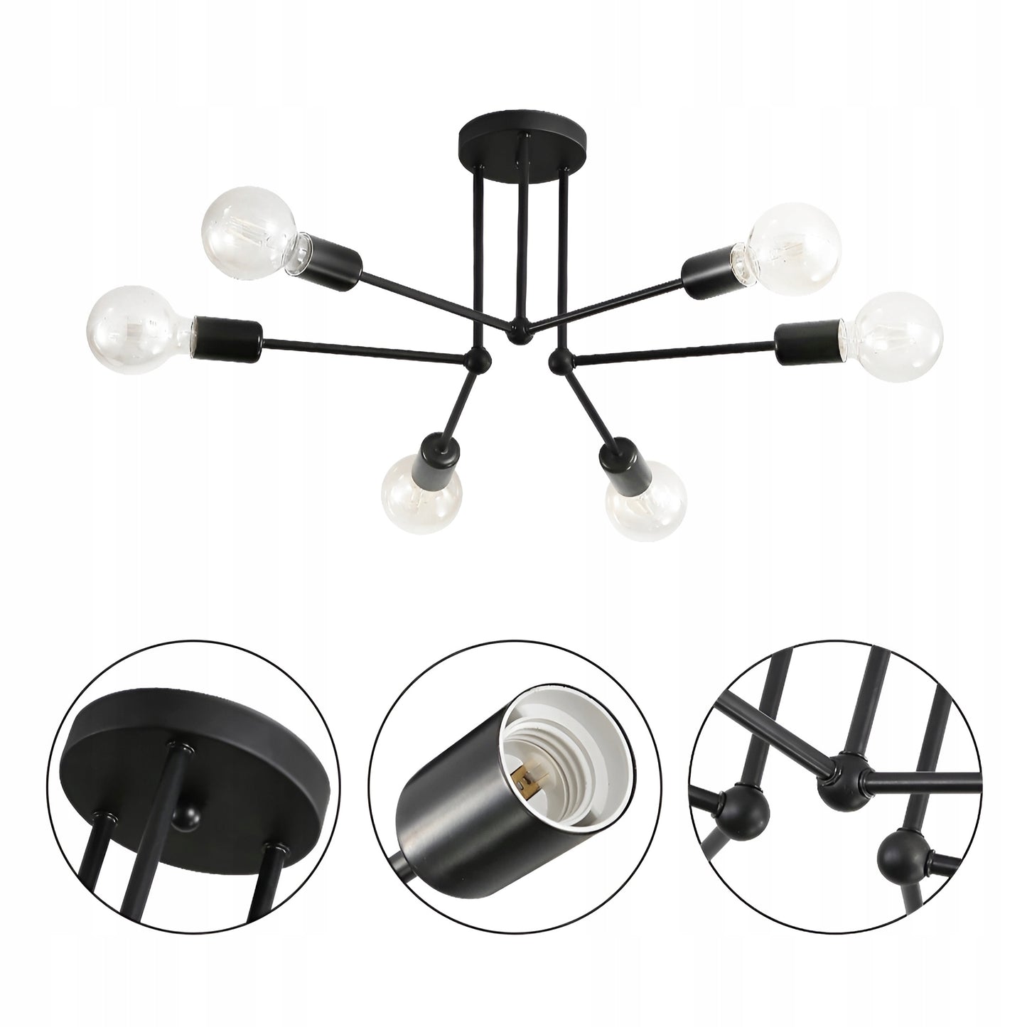 Lubinis kabantis šviestuvas, juodas, baltos rutulys, LED, 6xE27, metalinis, lofto stilius