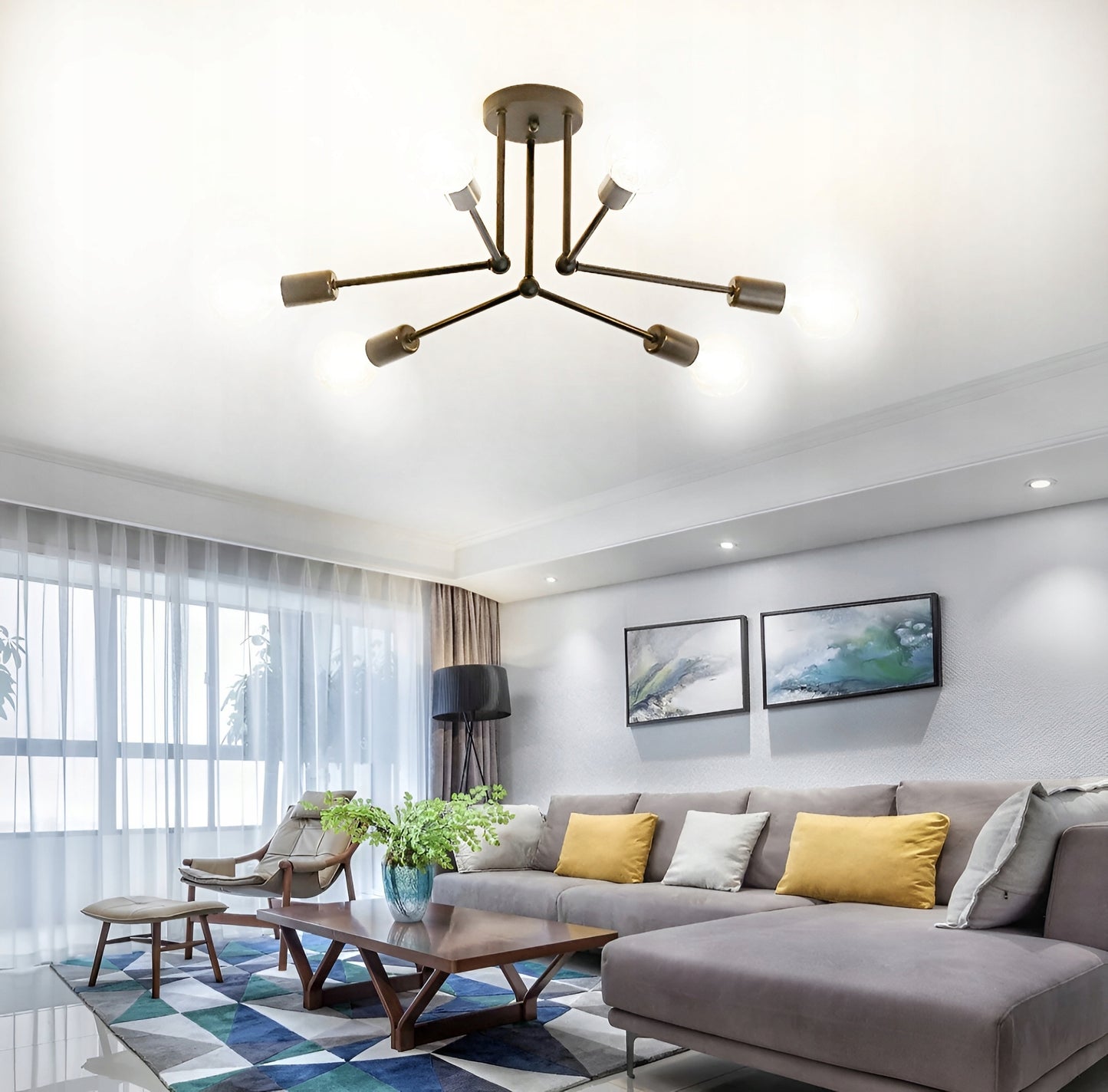 Lubinis kabantis šviestuvas, juodas, baltos rutulys, LED, 6xE27, metalinis, lofto stilius