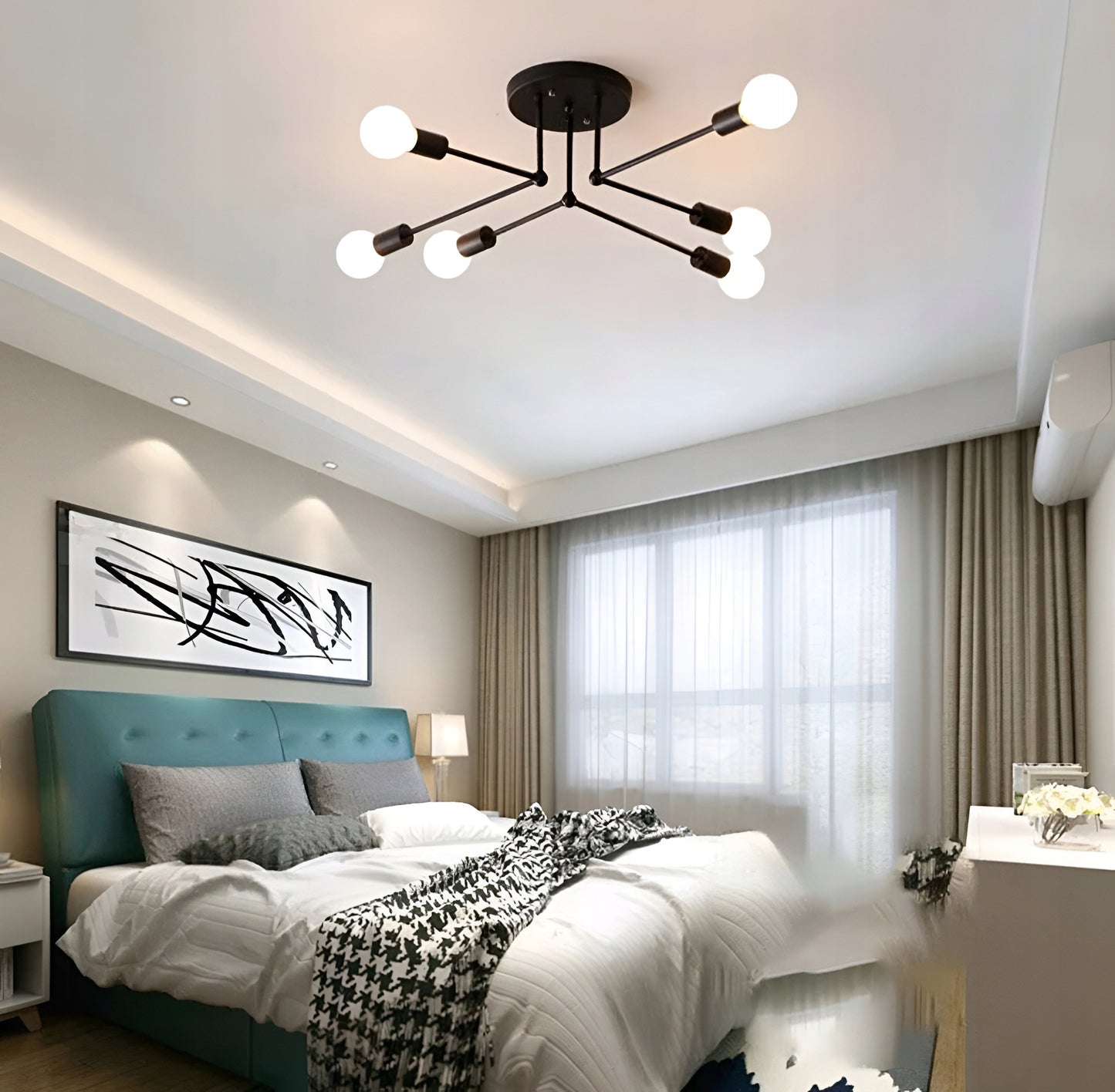 Lubinis kabantis šviestuvas, juodas, baltos rutulys, LED, 6xE27, metalinis, lofto stilius