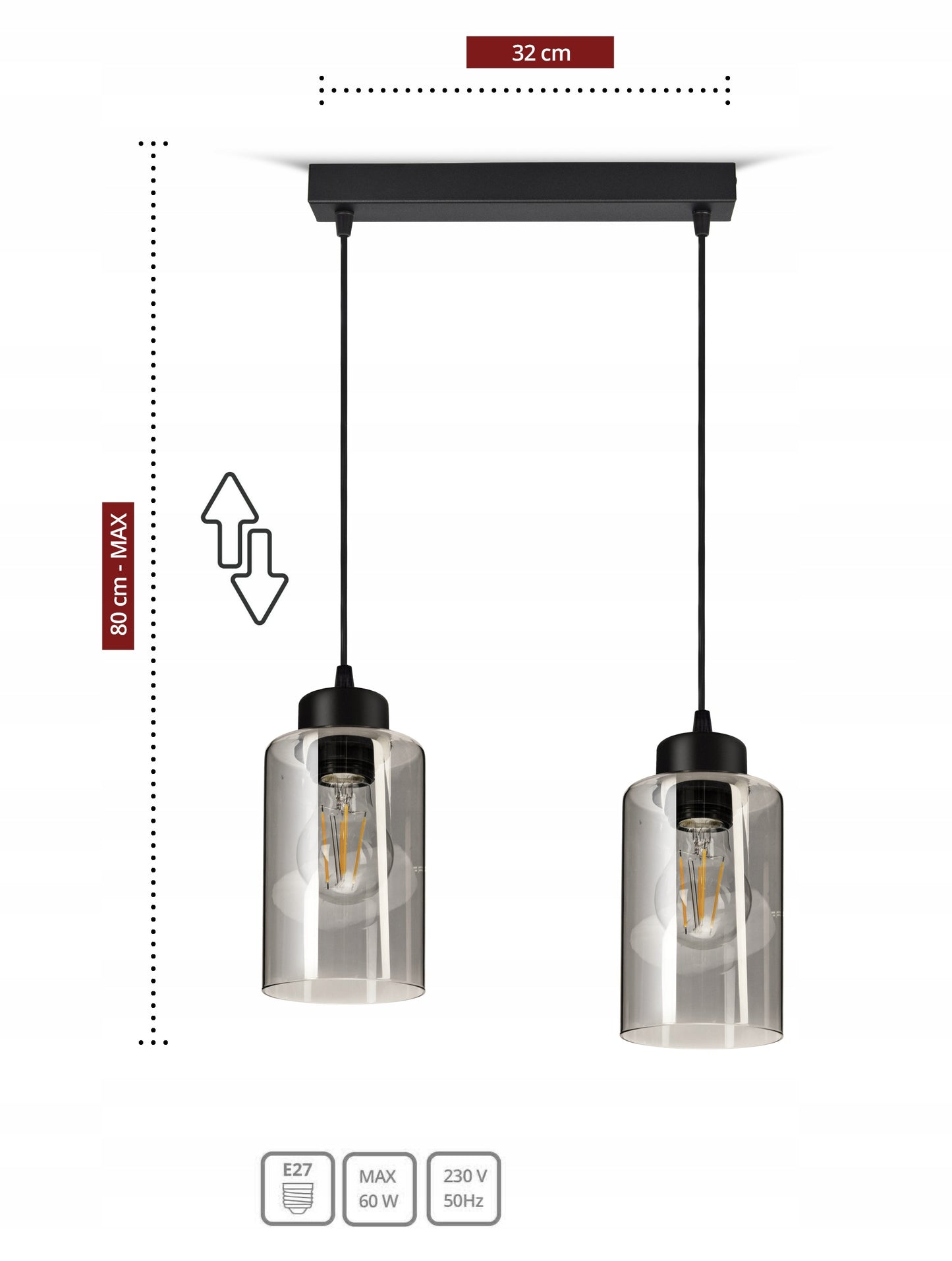 Pakabinamas lubinis šviestuvas juodas stiklinis Glass Tube 535-BZ2 LED E27