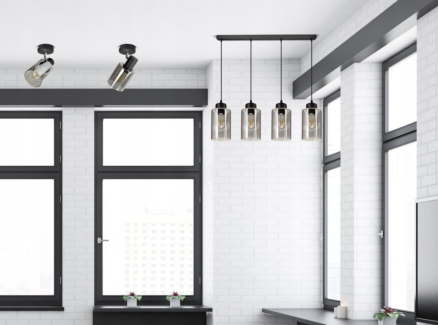 Juodas kabantis lubinis šviestuvas (liustra) su stiklo vamzdžiu 535-BZ4 LED E27