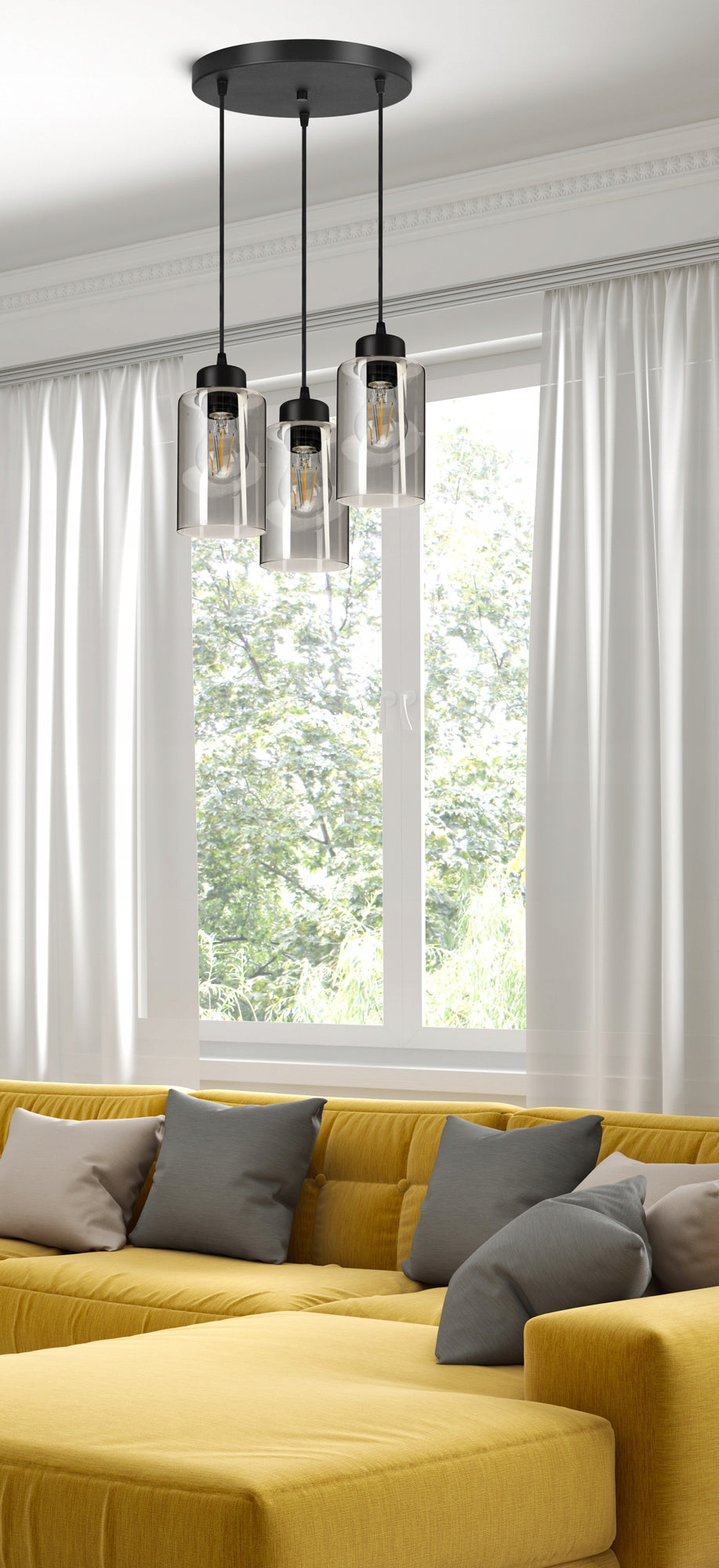 Pakabinamas lubinis šviestuvas liustra juodas stiklinis Glass Tube 535-EZ3 LED E27