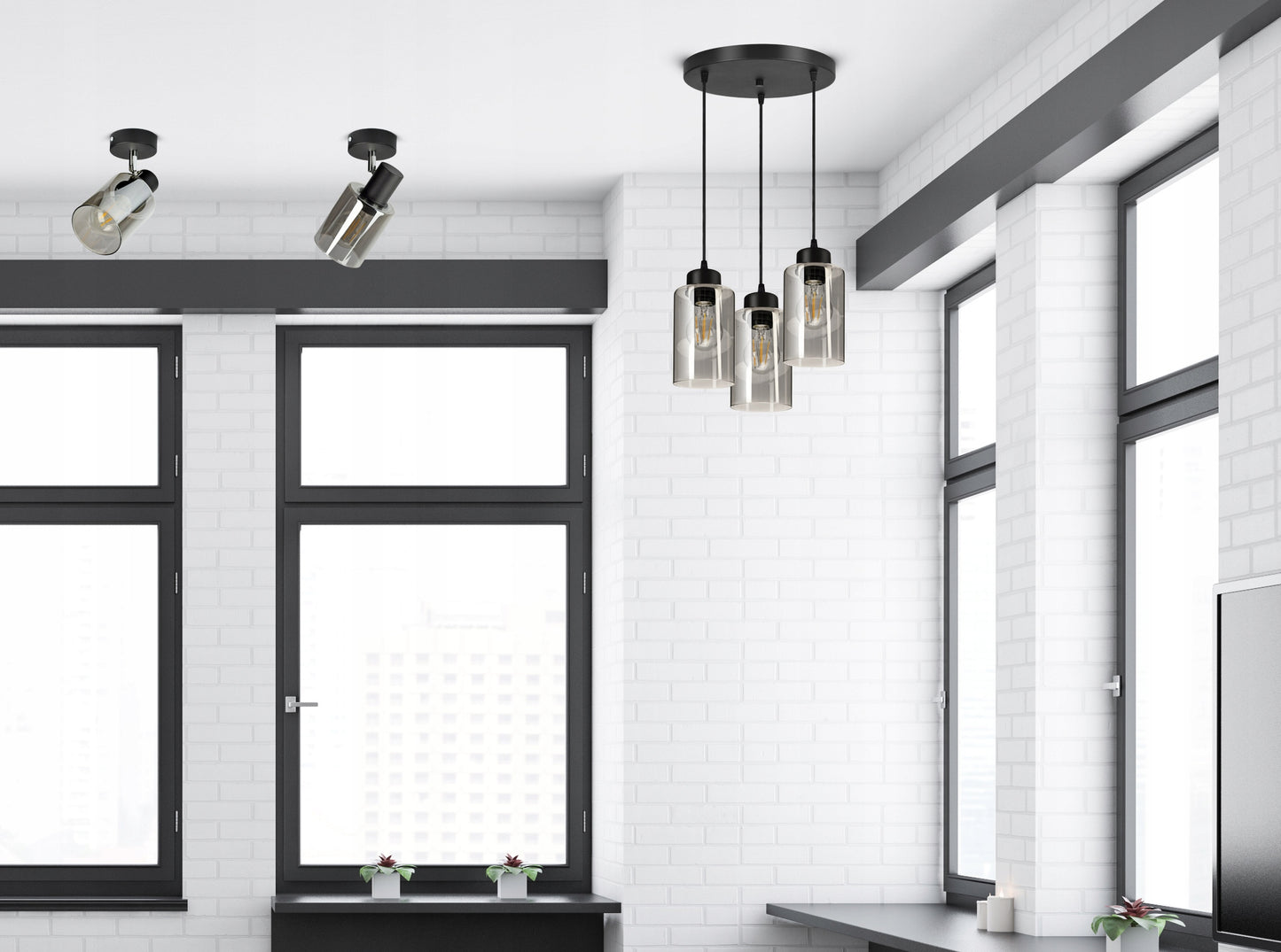 Pakabinamas lubinis šviestuvas liustra juodas stiklinis Glass Tube 535-EZ3 LED E27