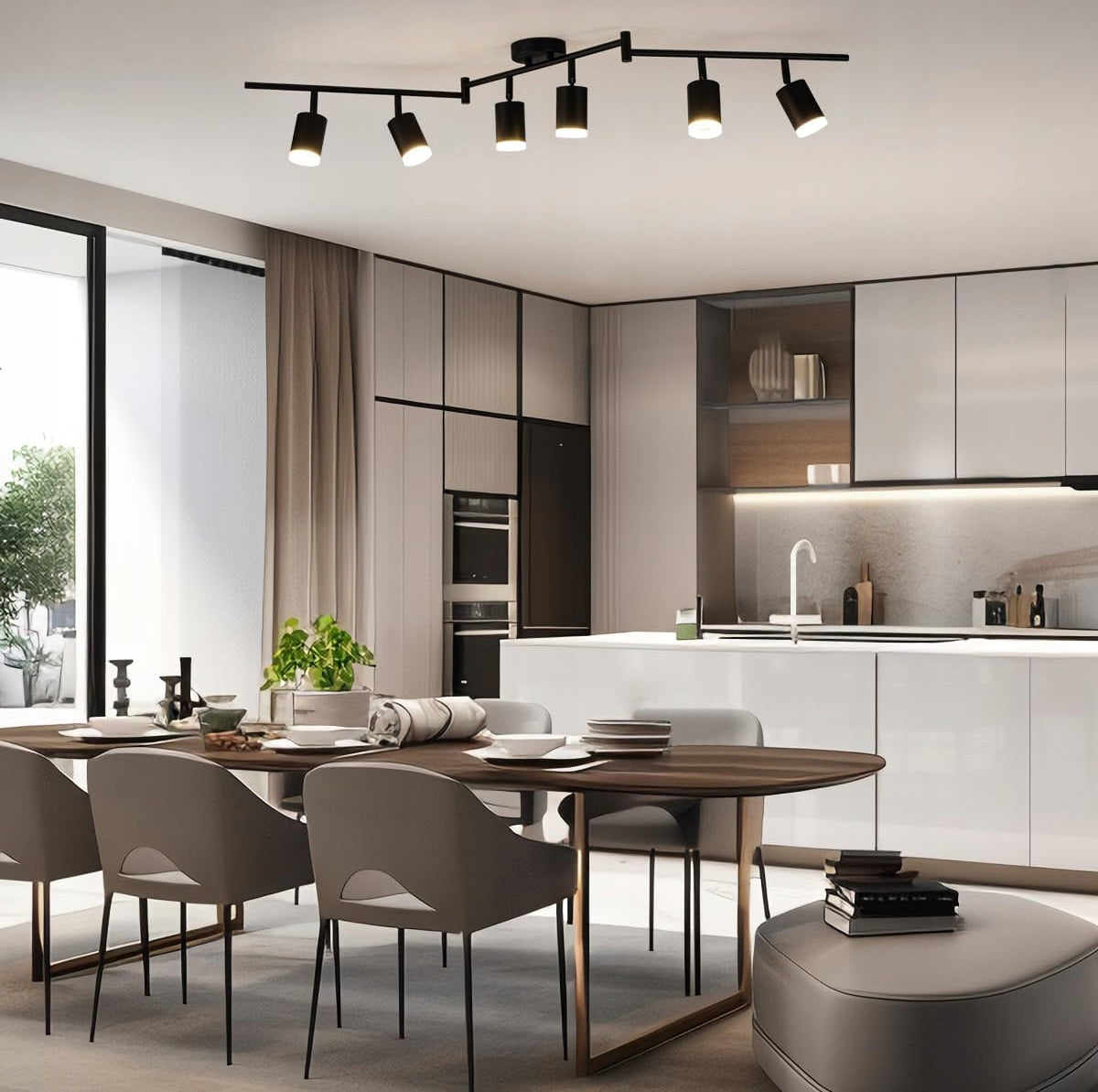 Lubinis sieninis šviestuvas su 6 GU10 halogeniniais taškiniais šviestuvais, virštinkinis SuperLED