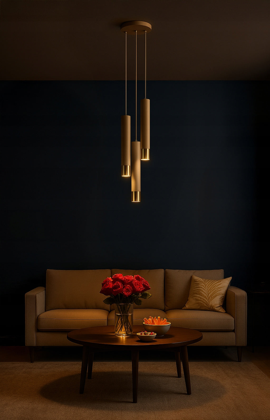 Pakabinamas lubinis šviestuvas vamzdelio formos Kašmyro Smėlio Ekru LED virtuvei, svetainei, virš stalviršio