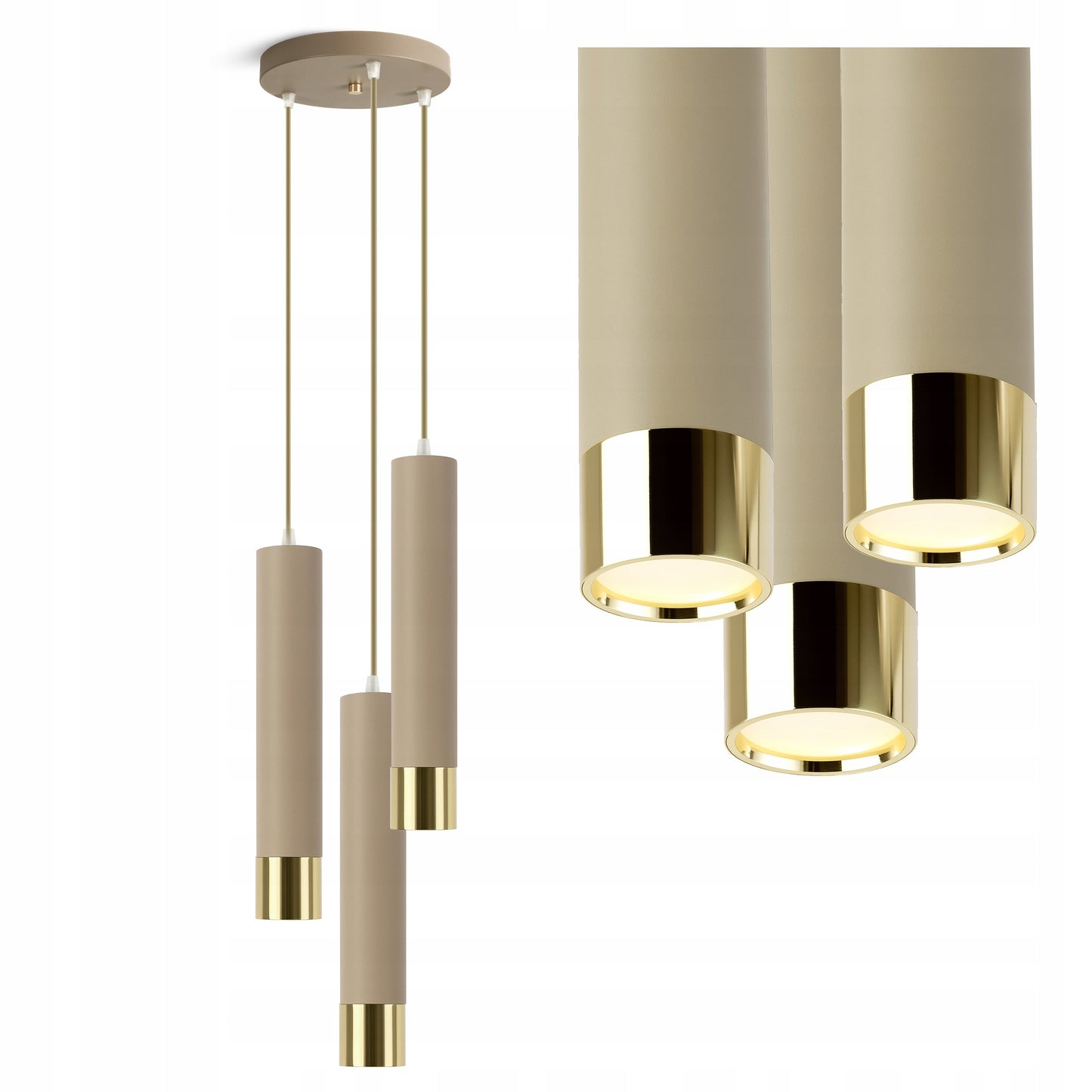 Pakabinamas lubinis šviestuvas vamzdelio formos Kašmyro Smėlio Ekru LED virtuvei, svetainei, virš stalviršio