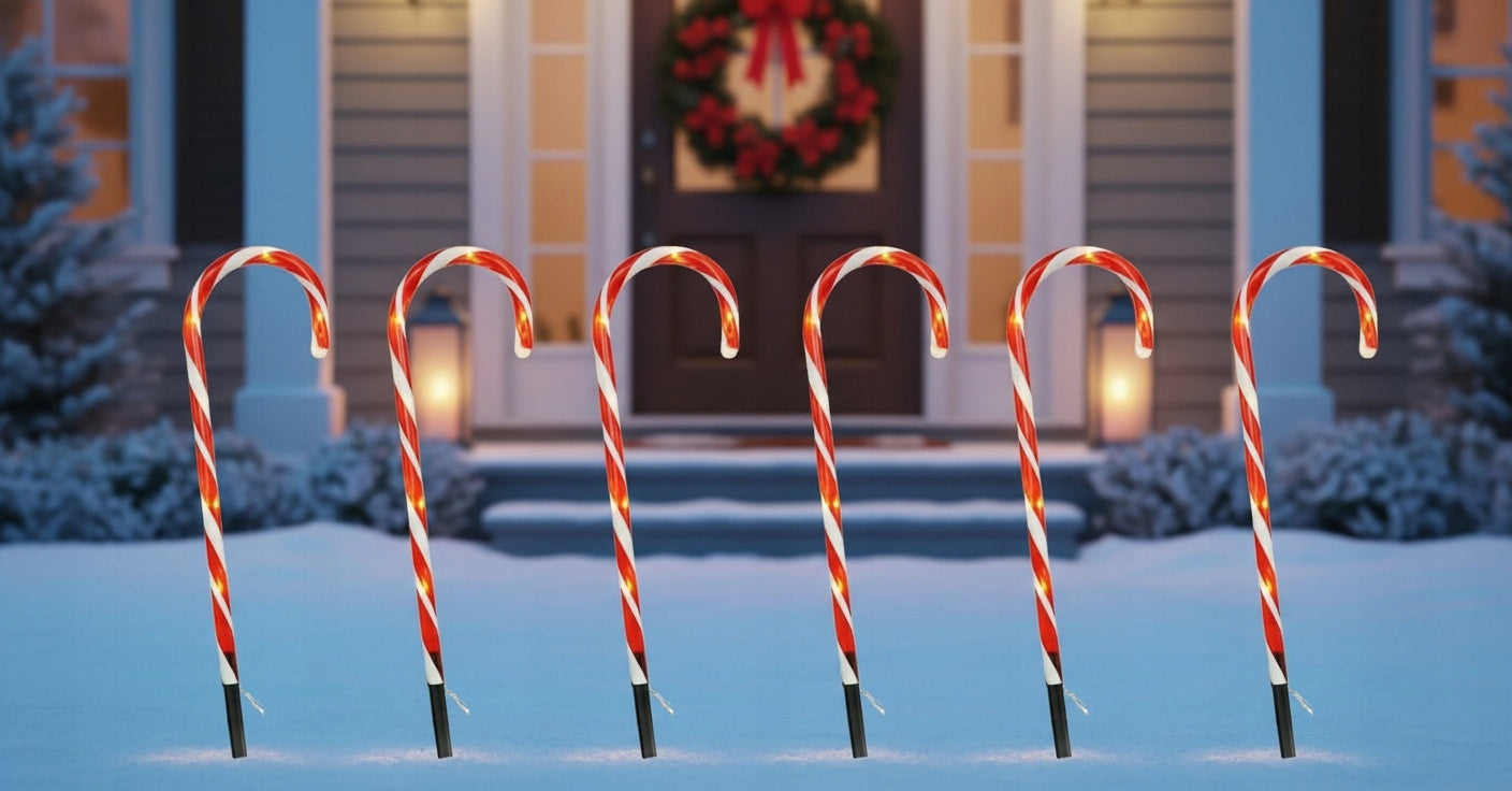 Kalėdinės LED lemputės "Saldainio lazdelės" 6 vnt. Sodo girlianda, papuošalas, dekoracija