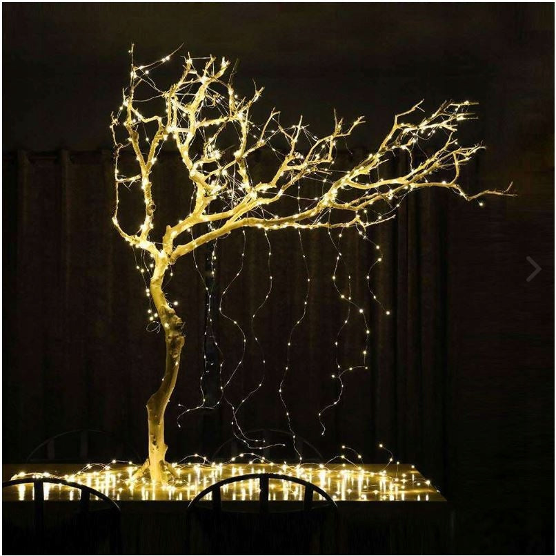 Kalėdinės lemputės "Angelų Plaukai" ant eglutės, 200 LED, 2m, vielučių užuolaida, šiltai baltos