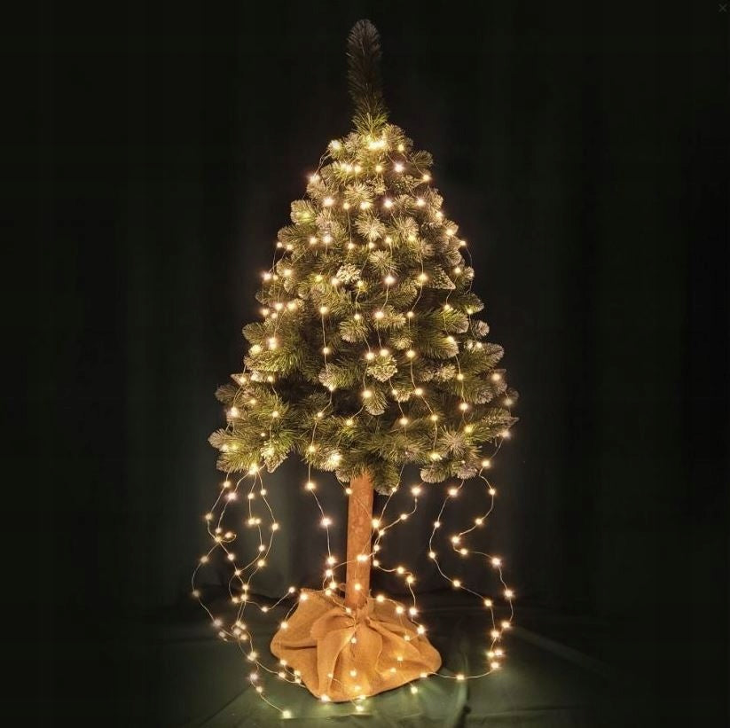 Kalėdinės lemputės "Angelų Plaukai" ant eglutės, 200 LED, 2m, vielučių užuolaida, šiltai baltos