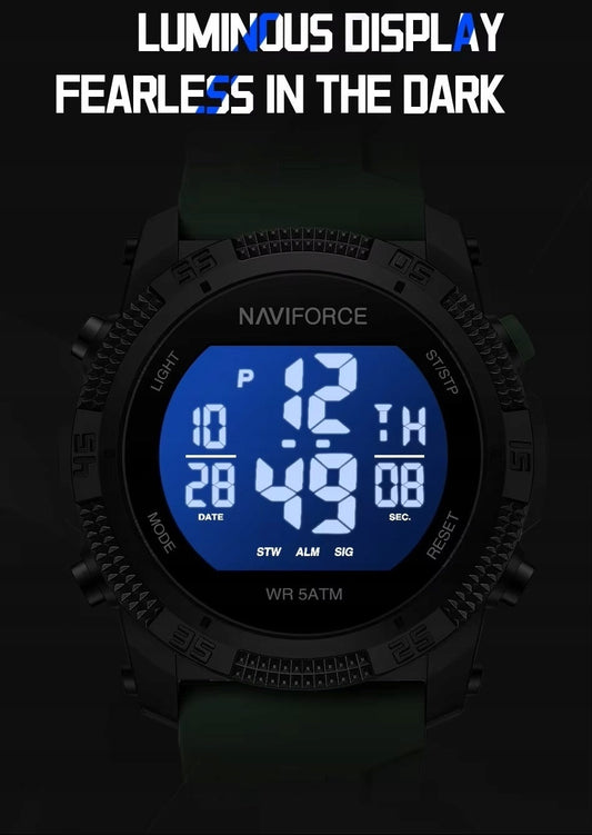 MASYvus skaitmeninis laikrodis NAVIFORCE, elektroninis karinis stilius - RAUDONAS