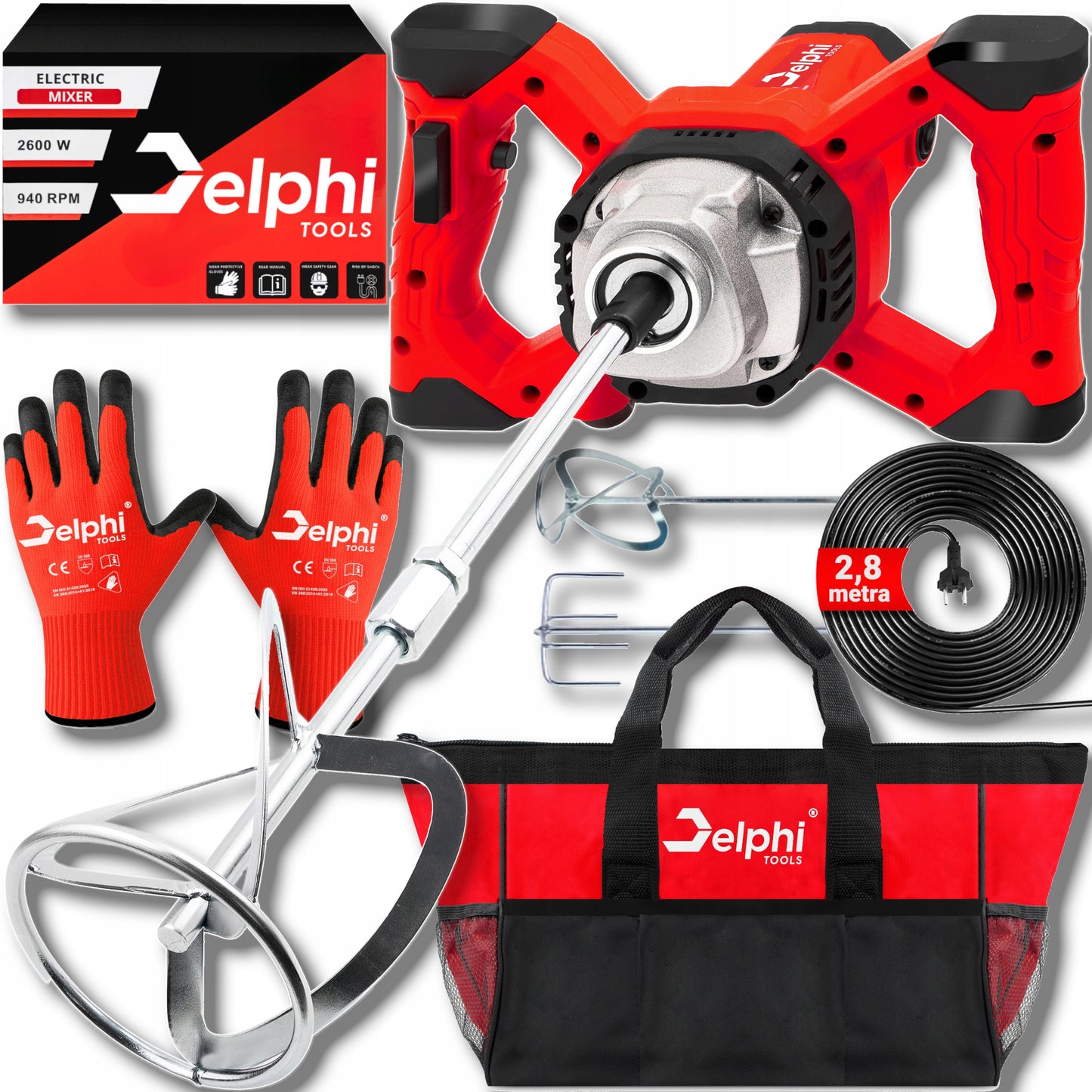 Elektrinis maišytuvas klijams, betonui, skiediniams, dažams, 2x maišytuvai