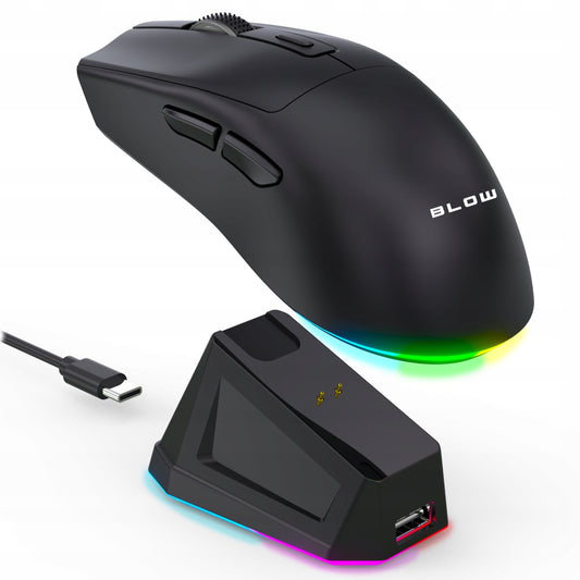 Juoda optinė žaidimų pelė su įkrovimo stotele, PC, USB, Bluetooth 2.4GHz