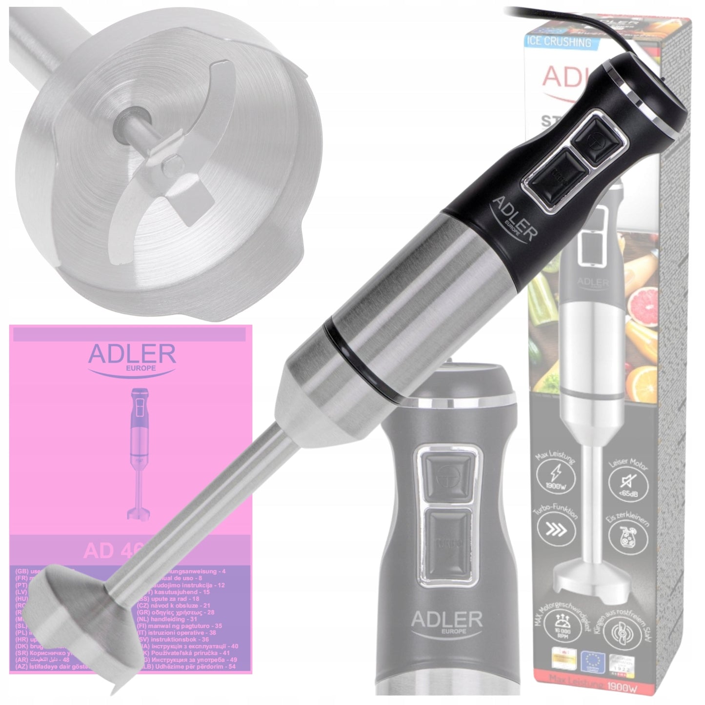 Galingas 1900W Rankinis Smulkintuvas Daugiafunkcis, Smulkina Ledą, Maišytuvas su TURBO Funkcija