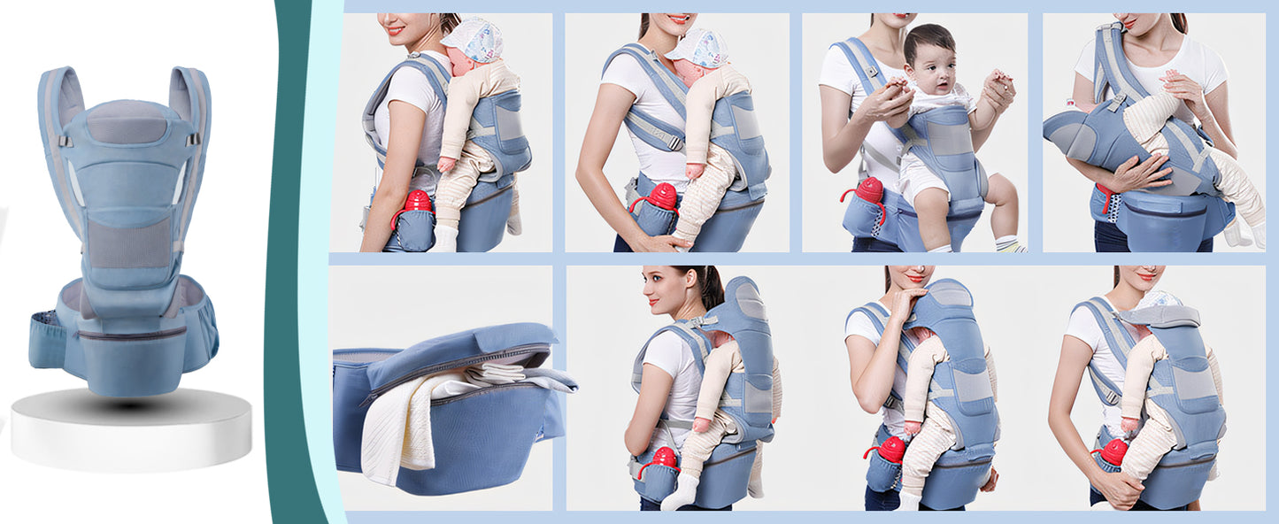 Daugiafunkcinė vaikiška nešynė, sėdynė ant klubo ir ant nugaros