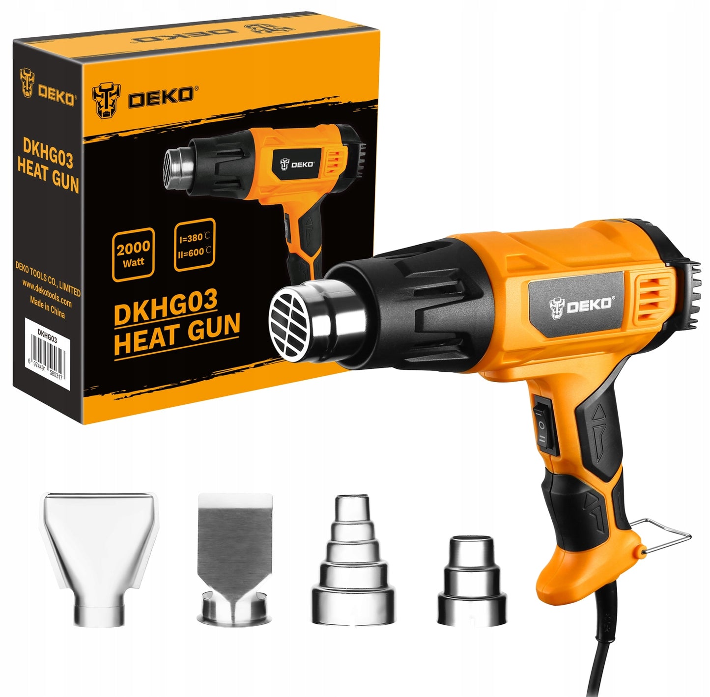 Elektrinis karšto oro pūtiklis 2000W, du greičiai, keičiami antgaliai medienai, dažams, apdailai