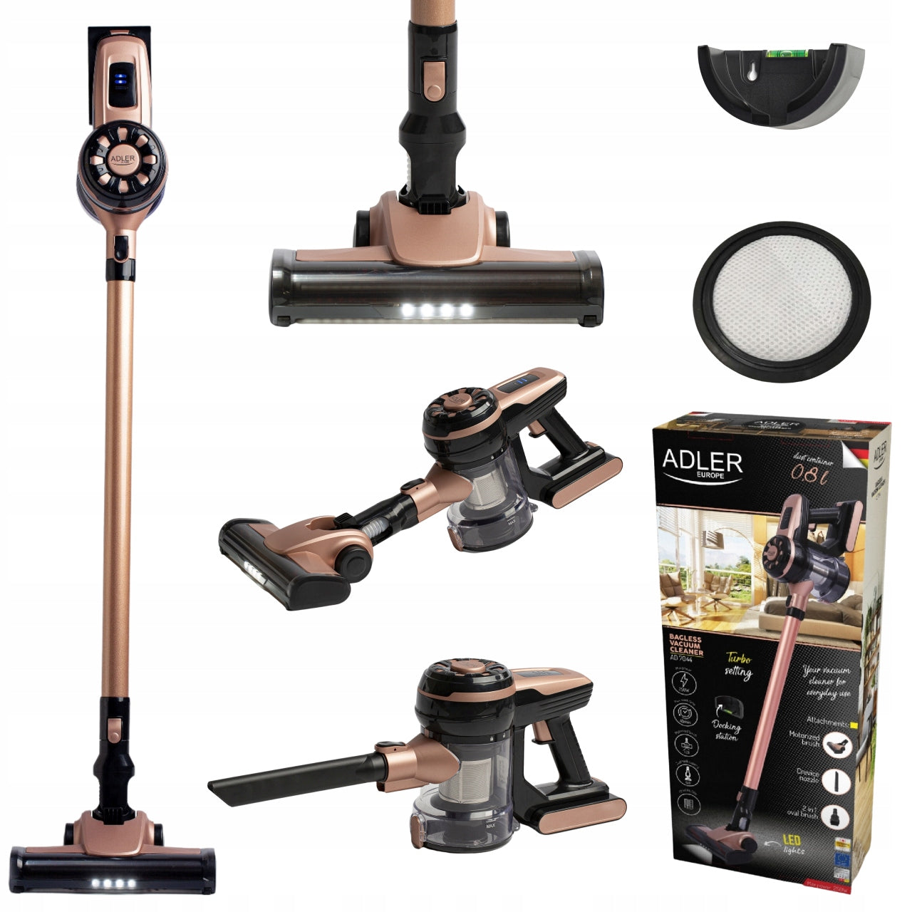 Belaidis vertikalus rankinis dulkių siurblys 2 viename, be maišelio, su elektriniu šepečiu ir HEPA filtru