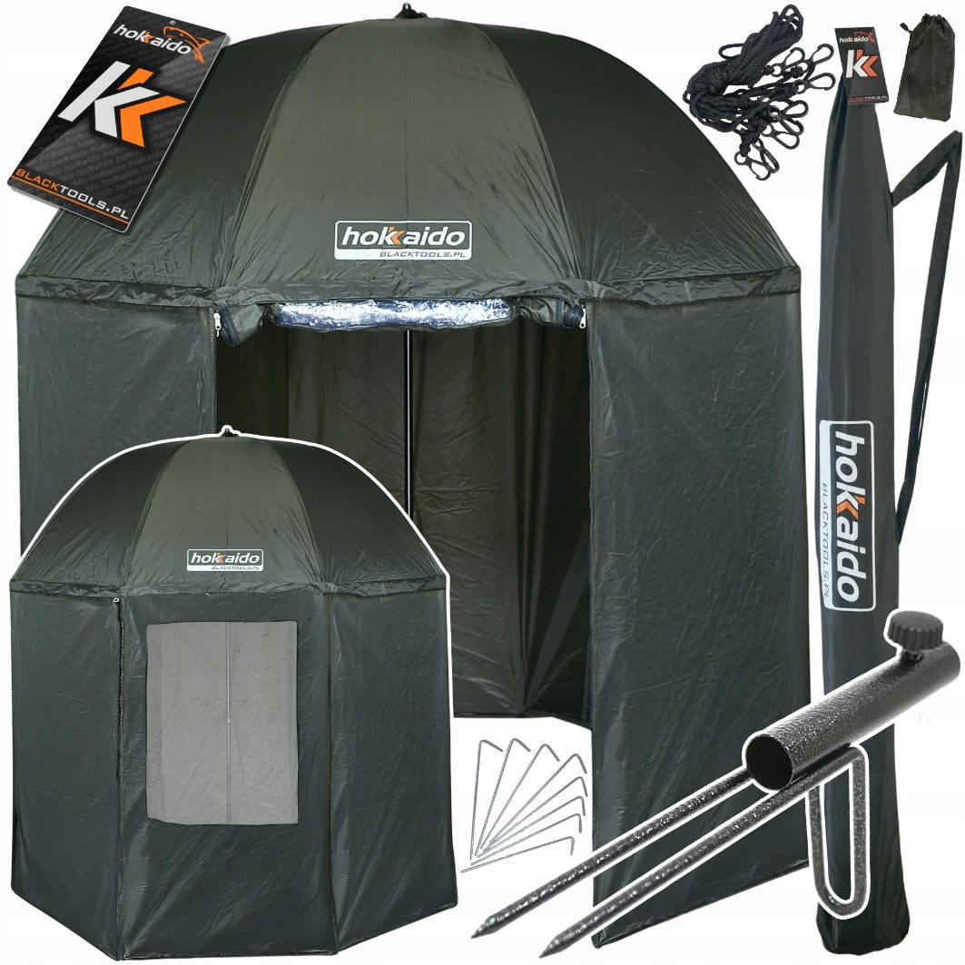 Žvejybos skėtis su pilna palapine 250cm, specialios gumos + kuoliukas!