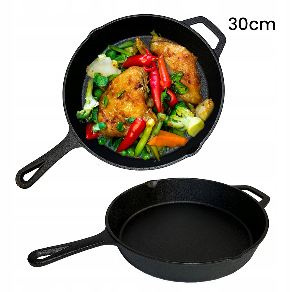 DĖL 30 cm Dydžio Ketaus Keptuvė su Rankena, Indukcijai, Griliui, Dujoms