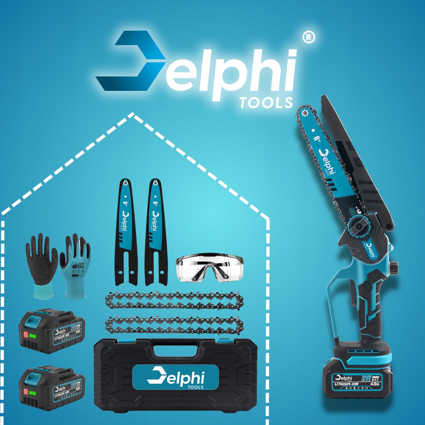 Akumuliatorinis grandininis pjūklas PRO 8" bešepetėlinis rankinis šakų genėjimo pjūklas