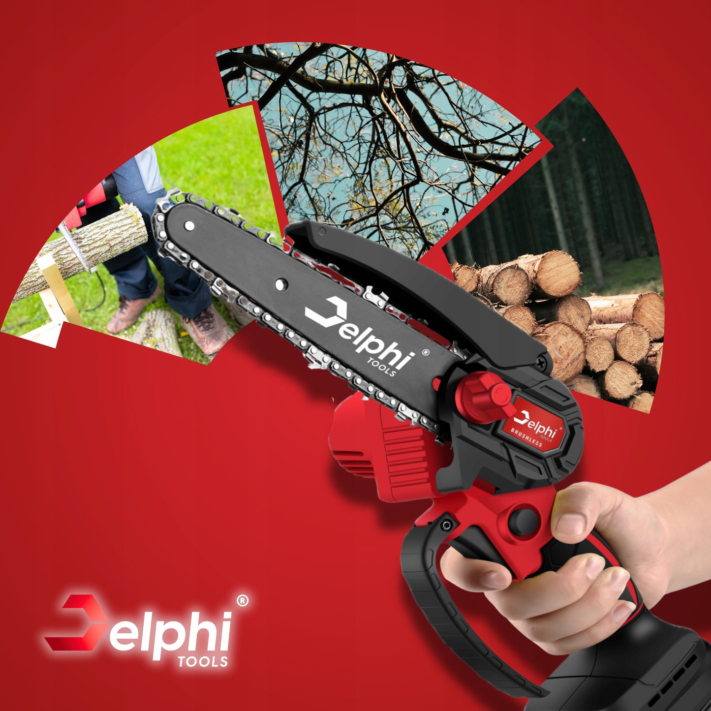 Akumuliatorinis bešepetėlinis grandininis pjūklas 6" 2xAKU 21V Šakų pjūklas