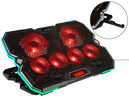 Reguliuojamas nešiojamojo kompiuterio aušinimo stovas 9-17'' LED RGB 2x USB