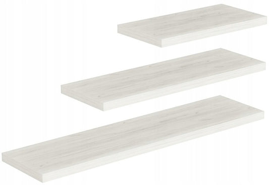 Sieninė baldų lentyna, pakabinama, 3 vnt. komplektas, Ąžuolas Kraft Baltas + kaiščiai