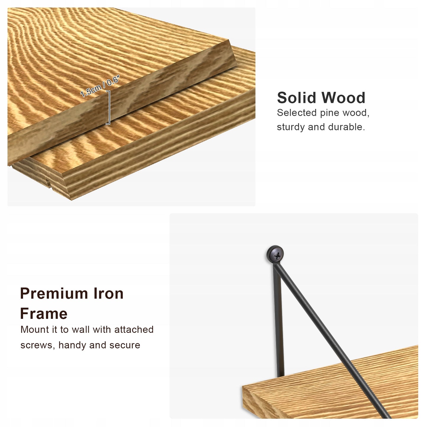 Juoda metalinė loft stiliaus kabanti lentyna svetainei ant sienos