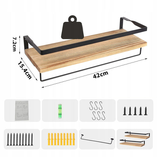 2 vnt. sieninės lentynos rinkinys, pakabinamos, su skersiniu, virtuvės sieninė lentyna
