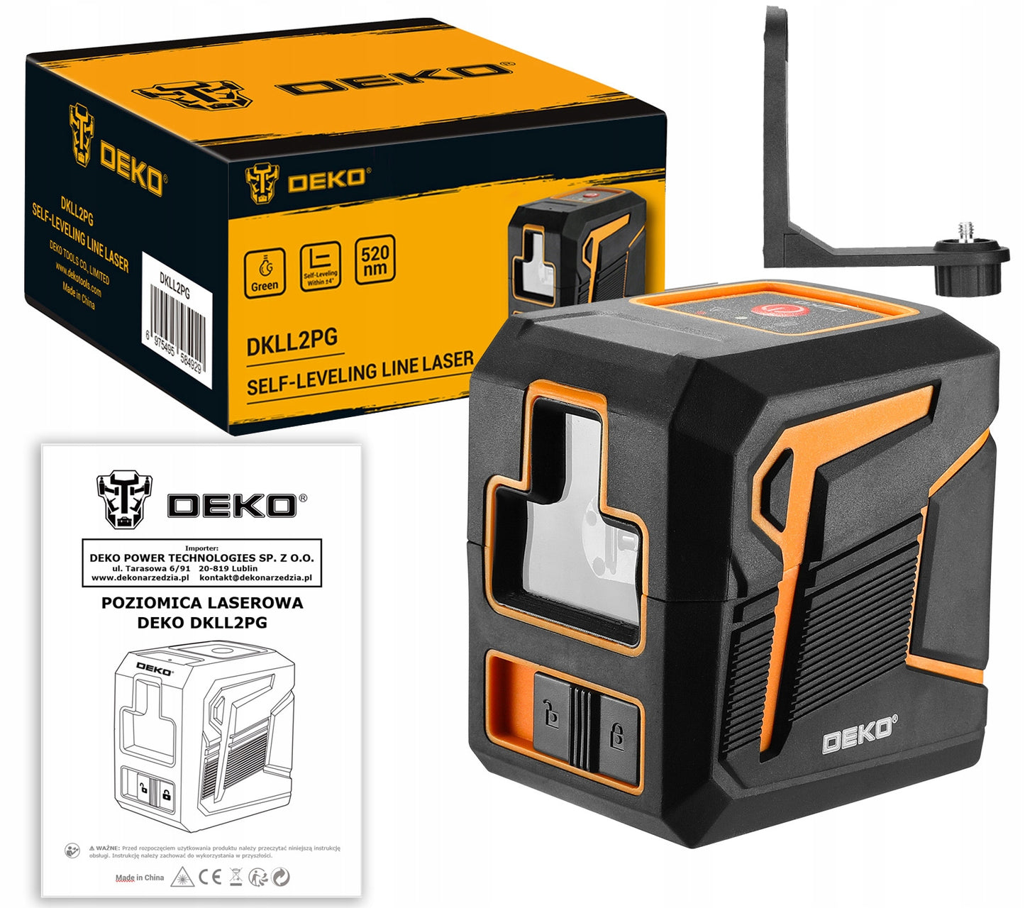 Tikslus žalias kryžminis lazerinis nivelyras su švytuoklės fiksatoriumi DEKO