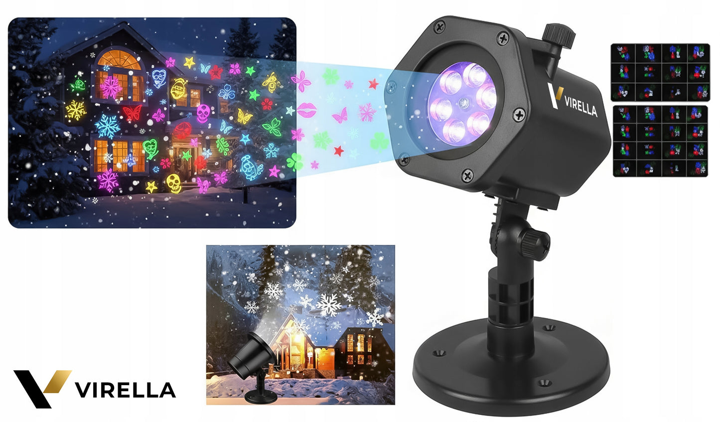 LAUKO KALĖDINIS LAZERINIS PROŽEKTORIUS ANT NAMŲ 12 KORTELIŲ 48 RAŠTAI