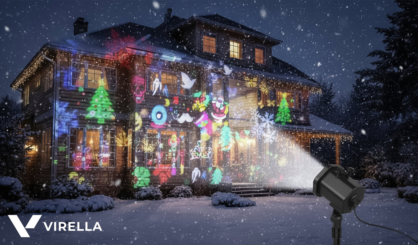 LAUKO KALĖDINIS LAZERINIS PROŽEKTORIUS ANT NAMŲ 12 KORTELIŲ 48 RAŠTAI