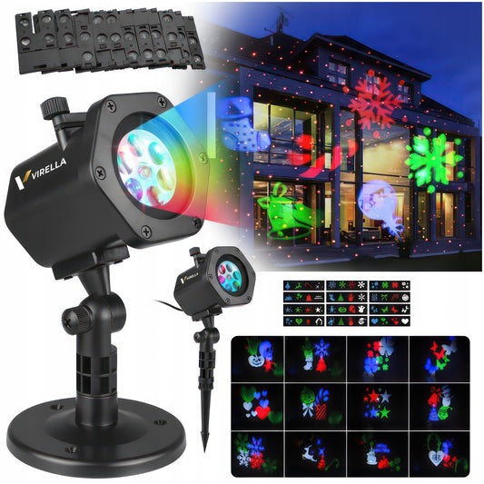 LAUKO KALĖDINIS LAZERINIS PROŽEKTORIUS ANT NAMŲ 12 KORTELIŲ 48 RAŠTAI