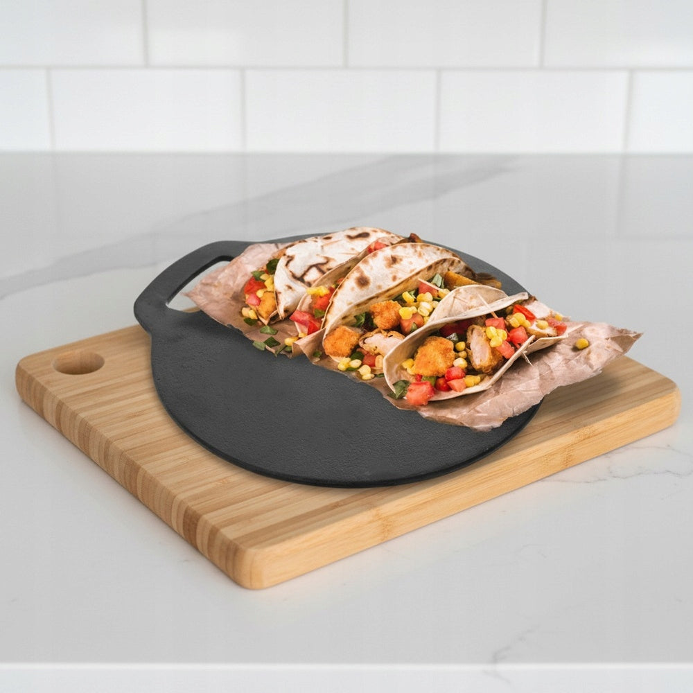 Ketaus keptuvė-plokštė tortilijoms, blynams, picos akmuo, kepsninėms