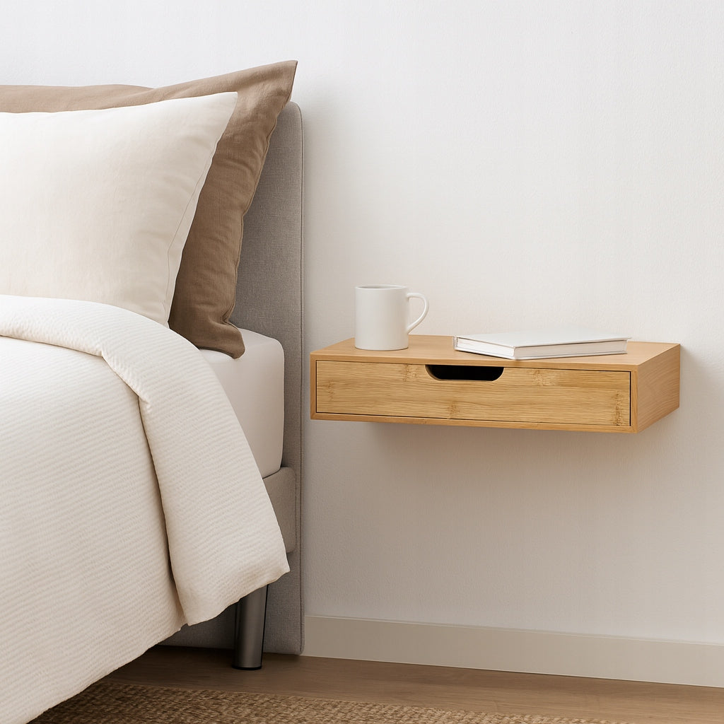 Sieninė lentyna Naktinė spintelė su stalčiumi Bambukinė 40x24x8 cm