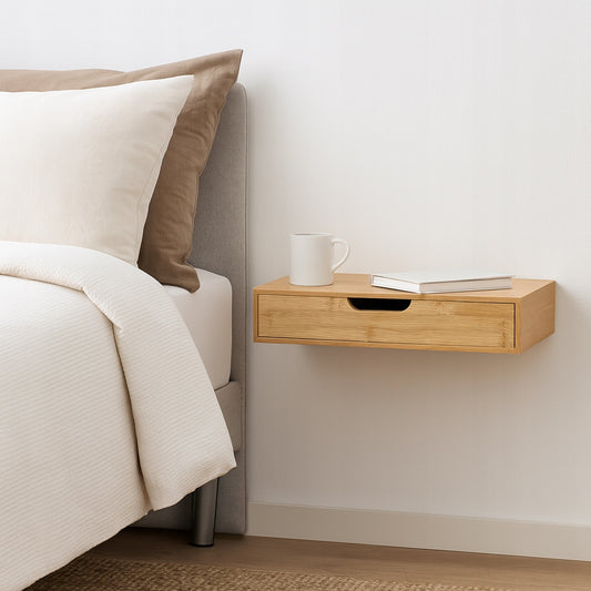 Sieninė lentyna Naktinė spintelė su stalčiumi Bambukinė 40x24x8 cm