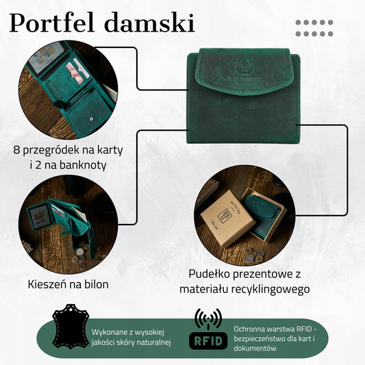 Odinis moteriškas piniginė PAOLO PERUZZI, vintažinis, Hunter oda, žalias RFID