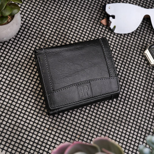 Maža odinė vyriška piniginė, juoda vyriška piniginė su RFID - PAOLO PERUZZI