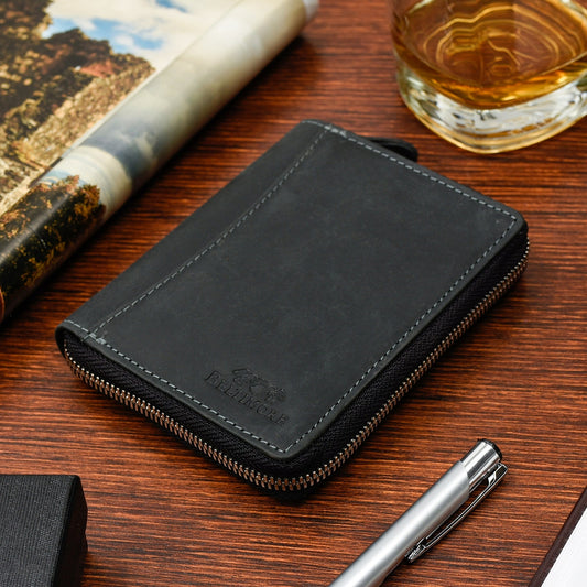 Vyriška odinė piniginė juoda RFiD vertikali didelė užsegama nubukas Beltimore