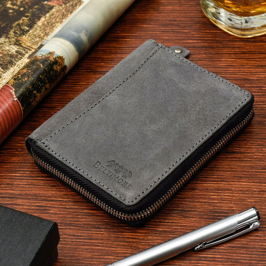 Vyriška odinė pilka RFiD piniginė vertikali didelė užsegama nubuko Beltimore