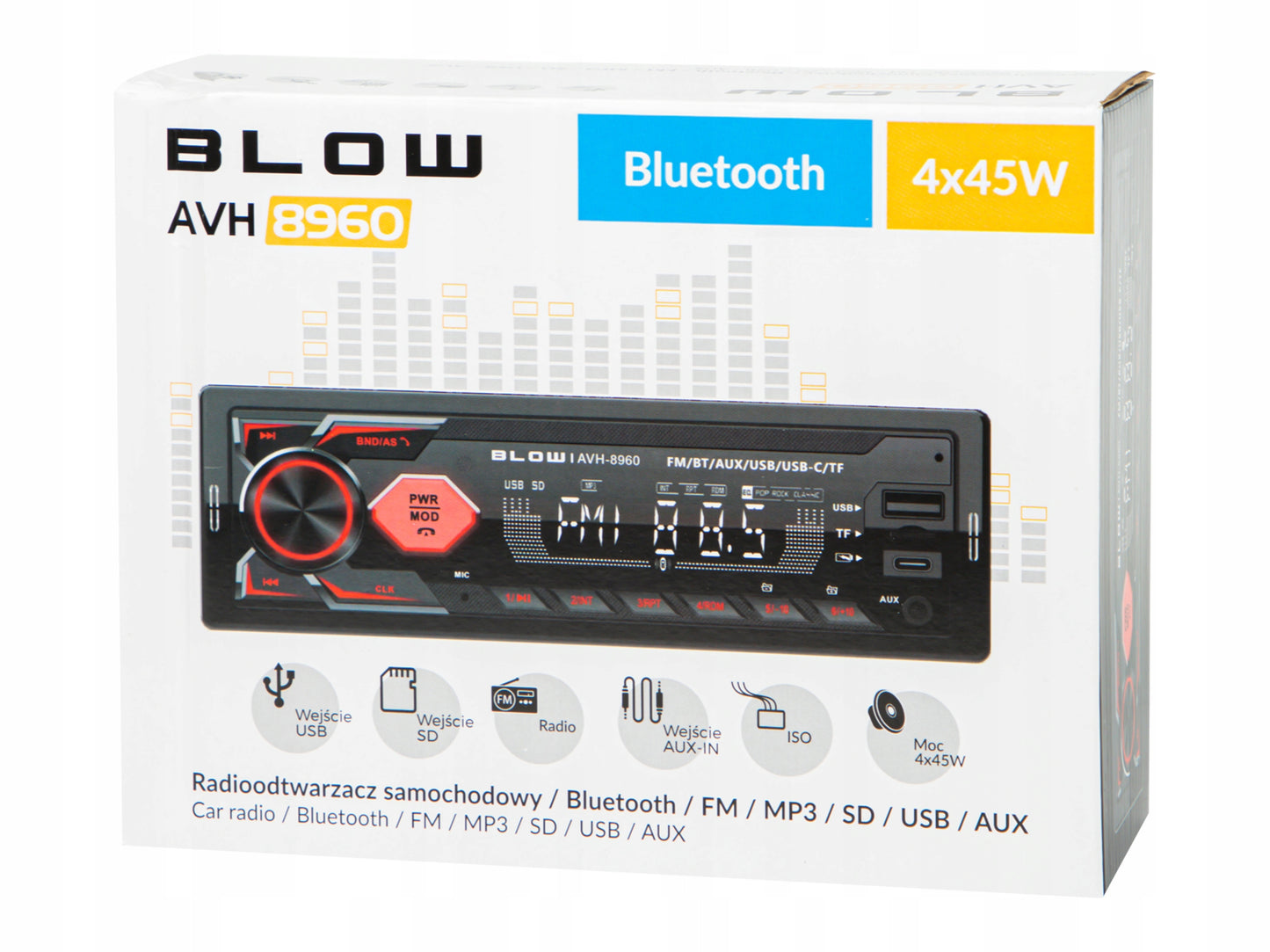Automobilinis radijas BLUETOOTH 1-DIN RDS USB-C AUX RCA SD MP3 LCD MIKROFONAS