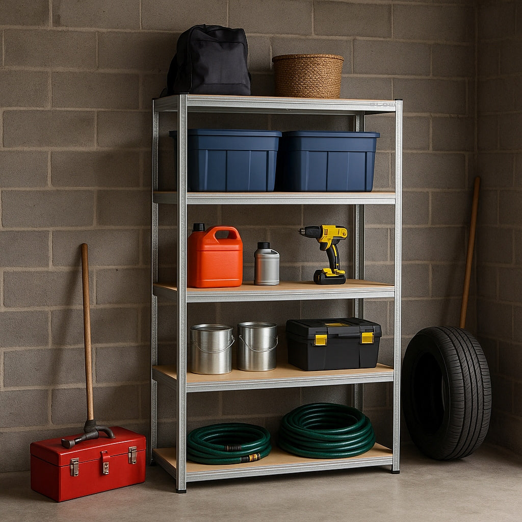 Metalinė sandėliavimo lentyna 180x90x40cm, 5 MDF lentynos, 160kg/lentyna, 800kg bendra apkrova, skirta garažui