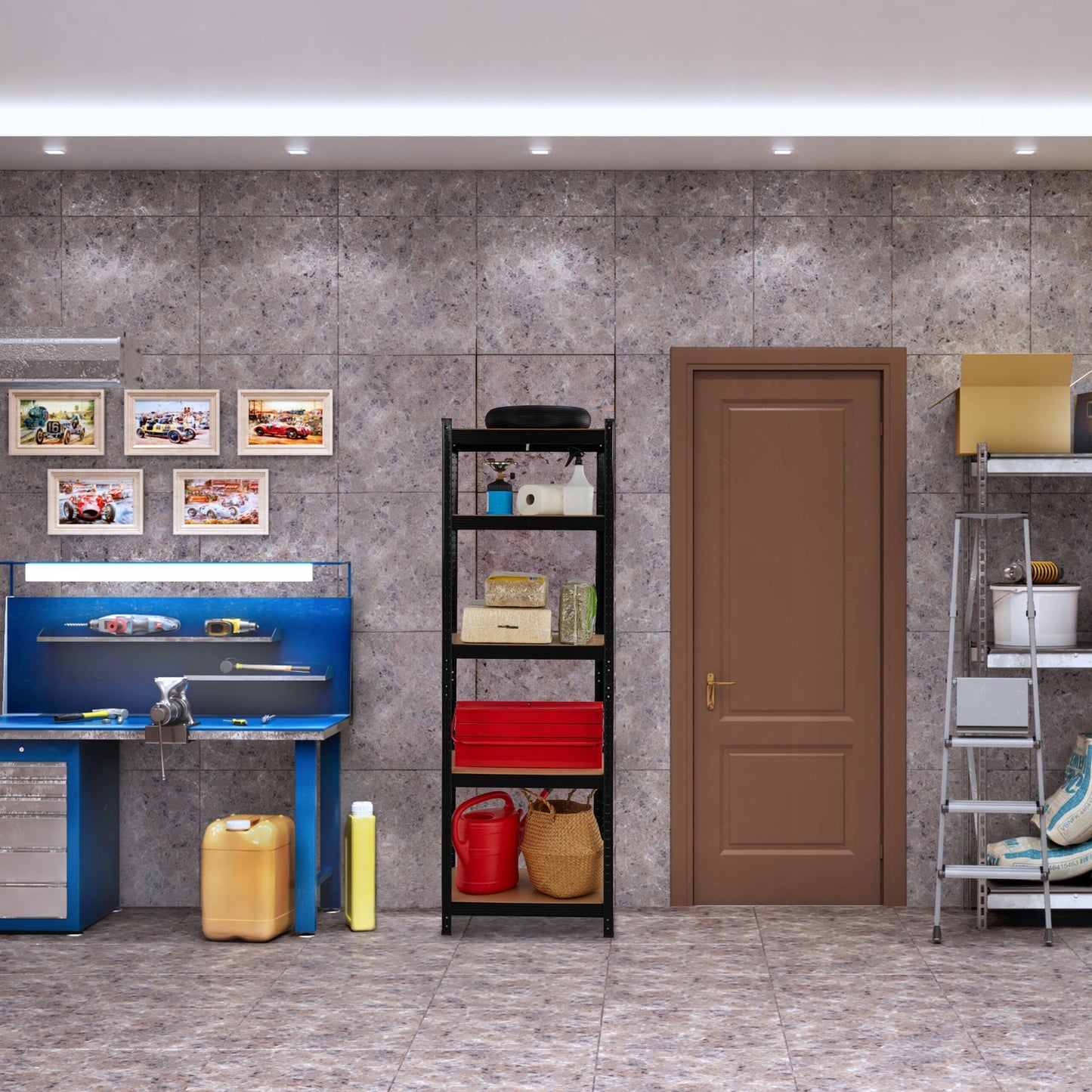 Aukštas garažinis stelažas 180x60x45cm, iki 500kg apkrovos