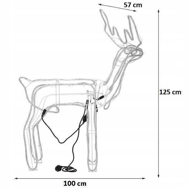 Kalėdinis LED briedis, šviečiantis, lauko, didelis, XXL papuošalas 125cm, šiltai baltas