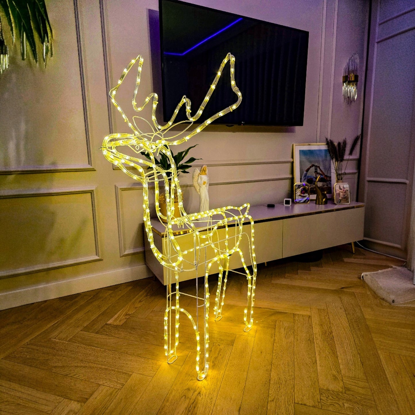 Kalėdinis LED briedis, šviečiantis, lauko, didelis, XXL papuošalas 125cm, šiltai baltas