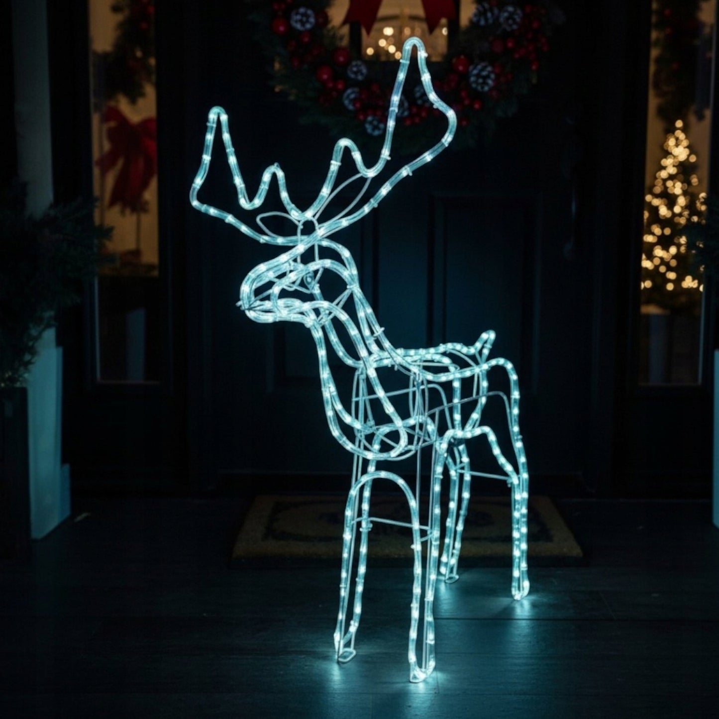 Kalėdinis LED briedis, šviečiantis lauke, didelė XXL dekoracija 125, šaltai balta