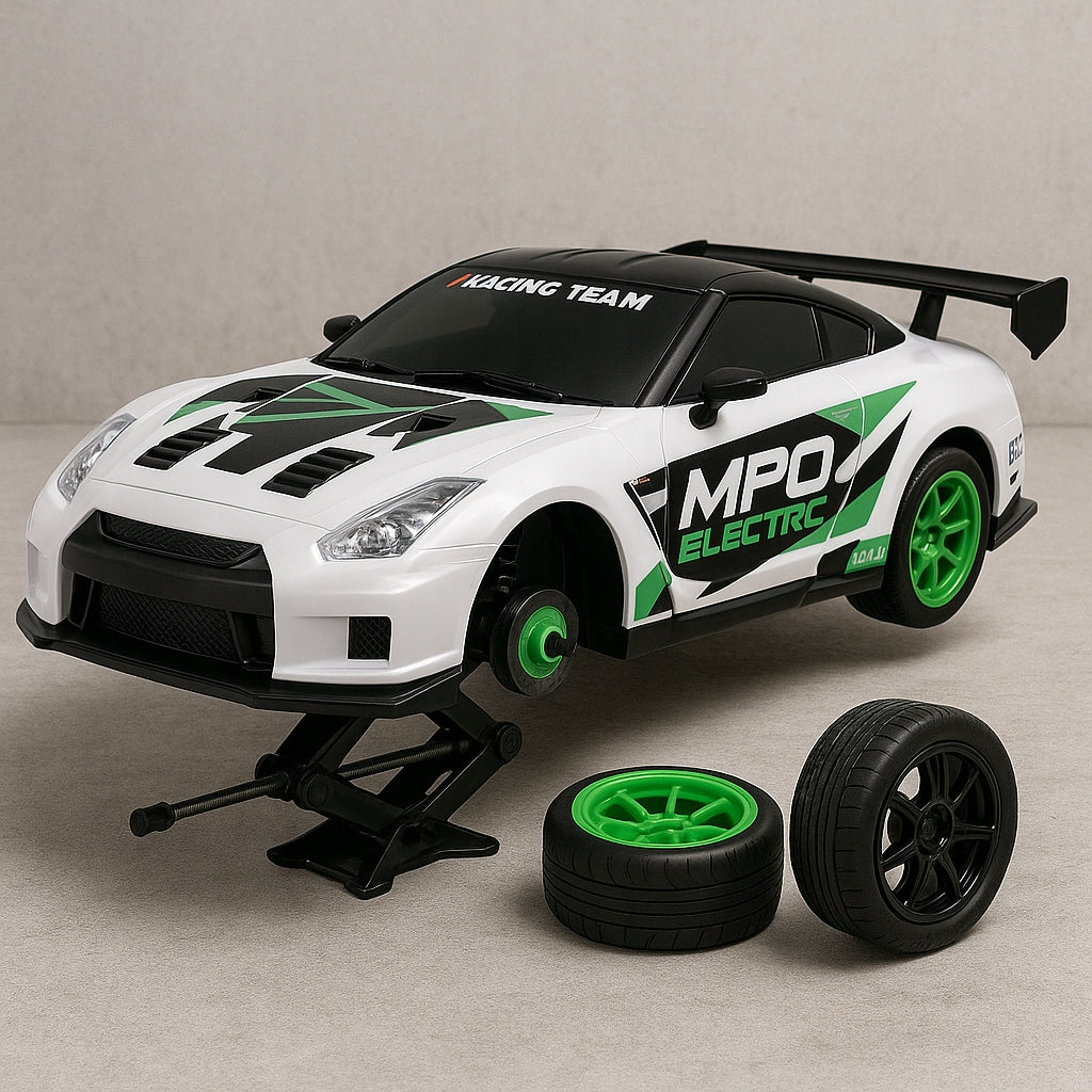 NUOTREBEOVALDOMAS 4X4 AUTOMOBILIS DRIFTUI, LENKTYNININKAS, VALDOMAS PILOTU SU LED RC