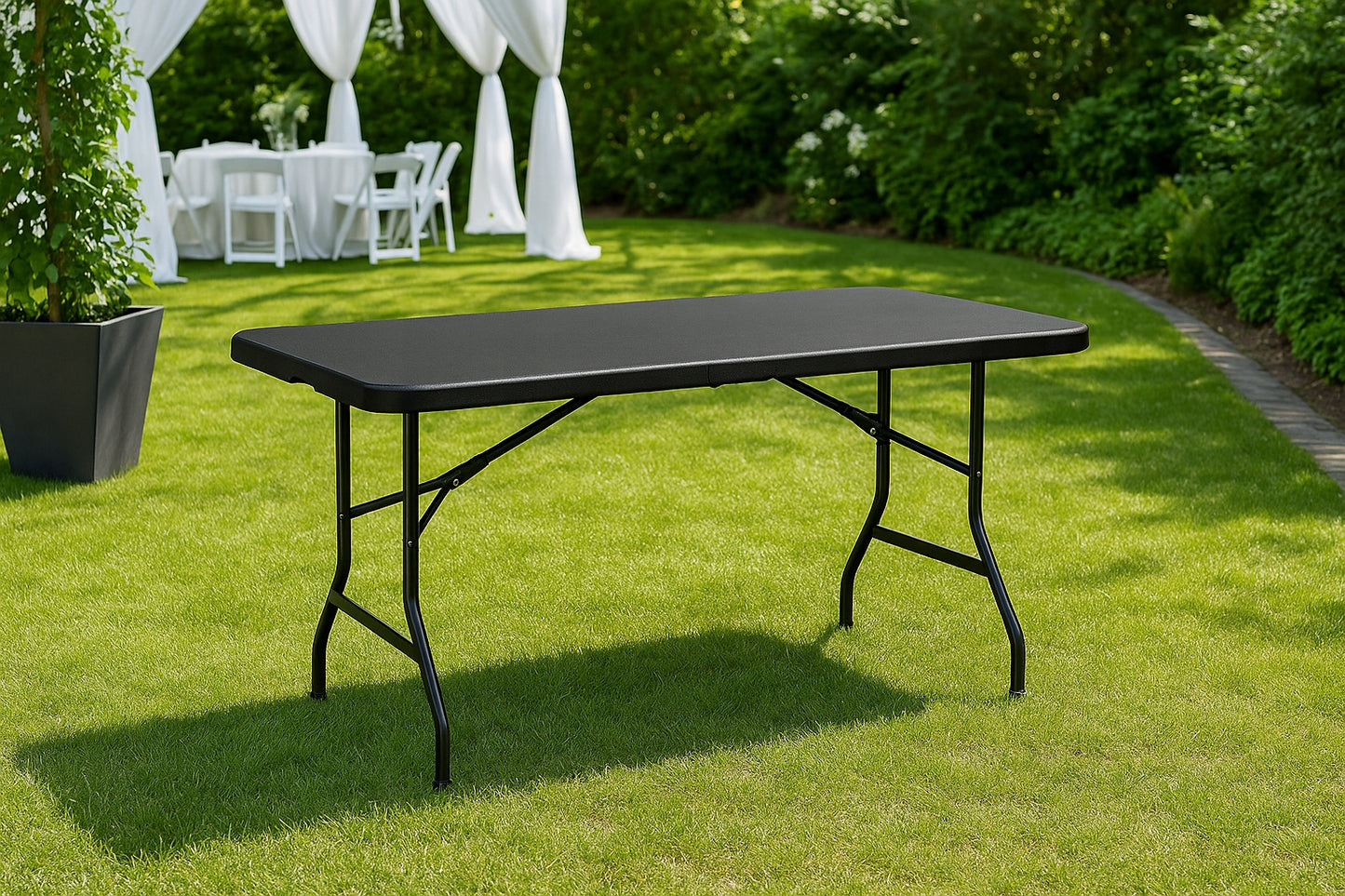 Sodo stalas sulankstomas išskleidžiamas catering banketinis 200x90cm, lagaminas